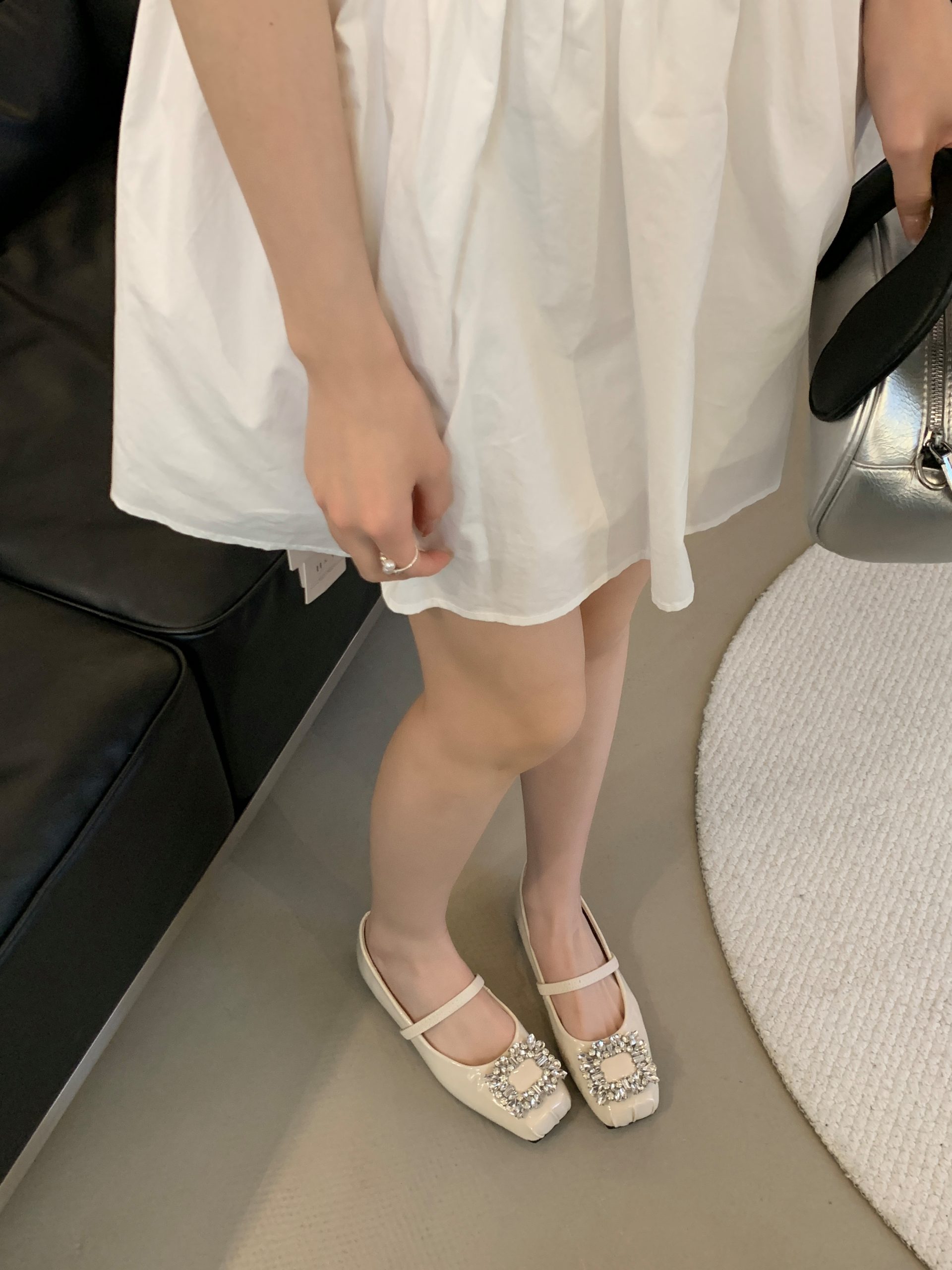 SHIZHUONI Women's Flat Square Toe Mary Jane Shoes with Rhinestone Buckle Patent Leather Ballet Shoes 2025 Spring - Image 4