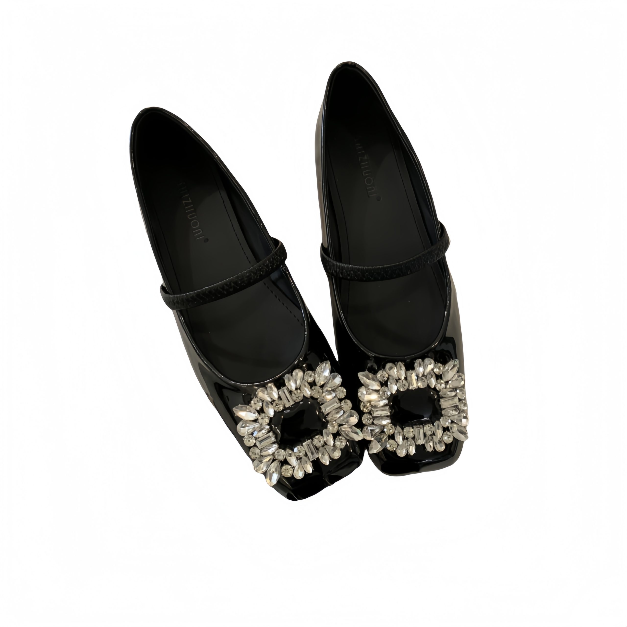SHIZHUONI Women's Flat Square Toe Mary Jane Shoes with Rhinestone Buckle Patent Leather Ballet Shoes 2025 Spring - Image 5