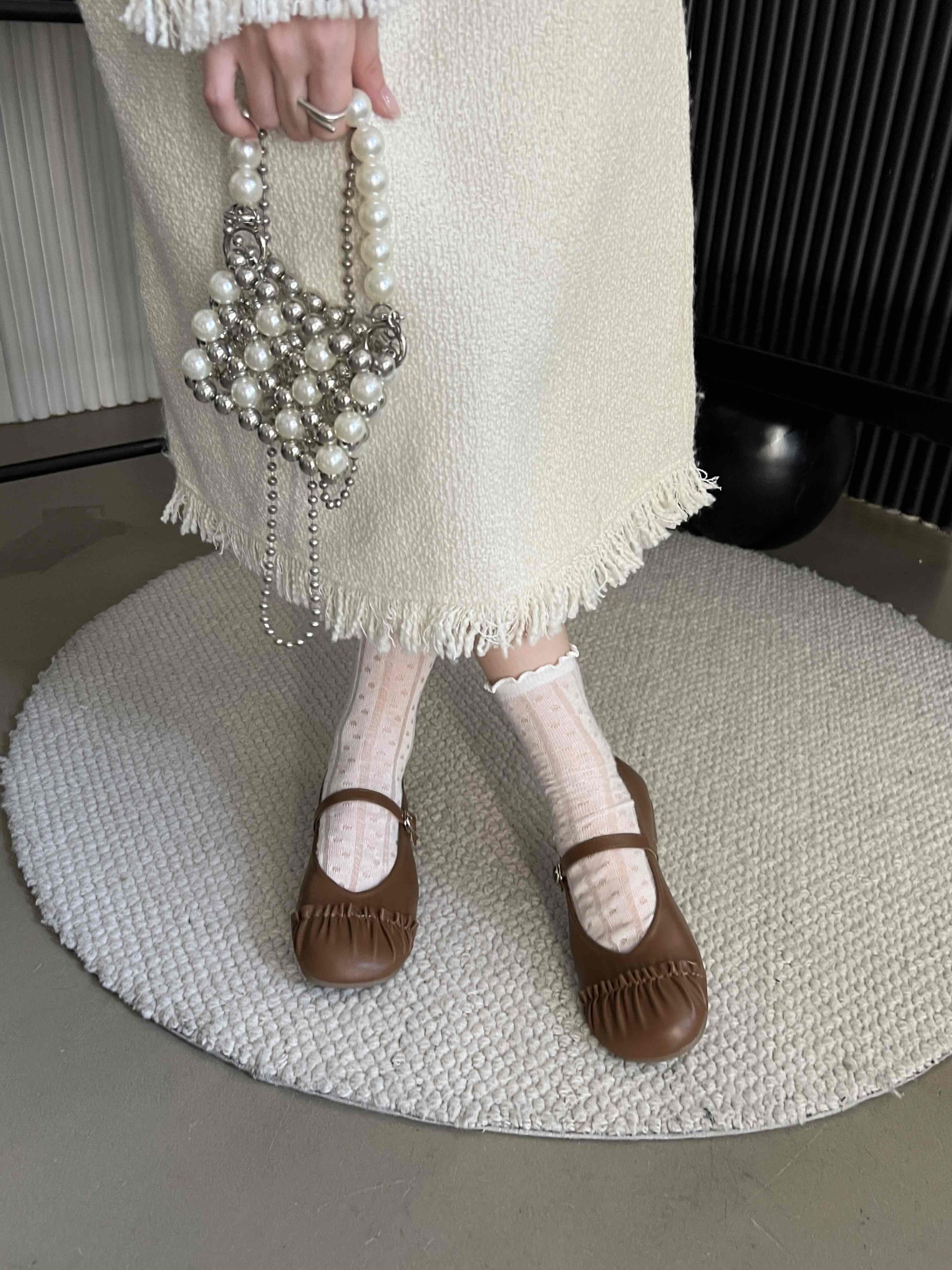French Flat Soft Fold Evening Cream Yellow Women's Shoes Spring Soft Sole Mary Jane Shoes for Dresses Commuter Grandma Shoes - Image 3