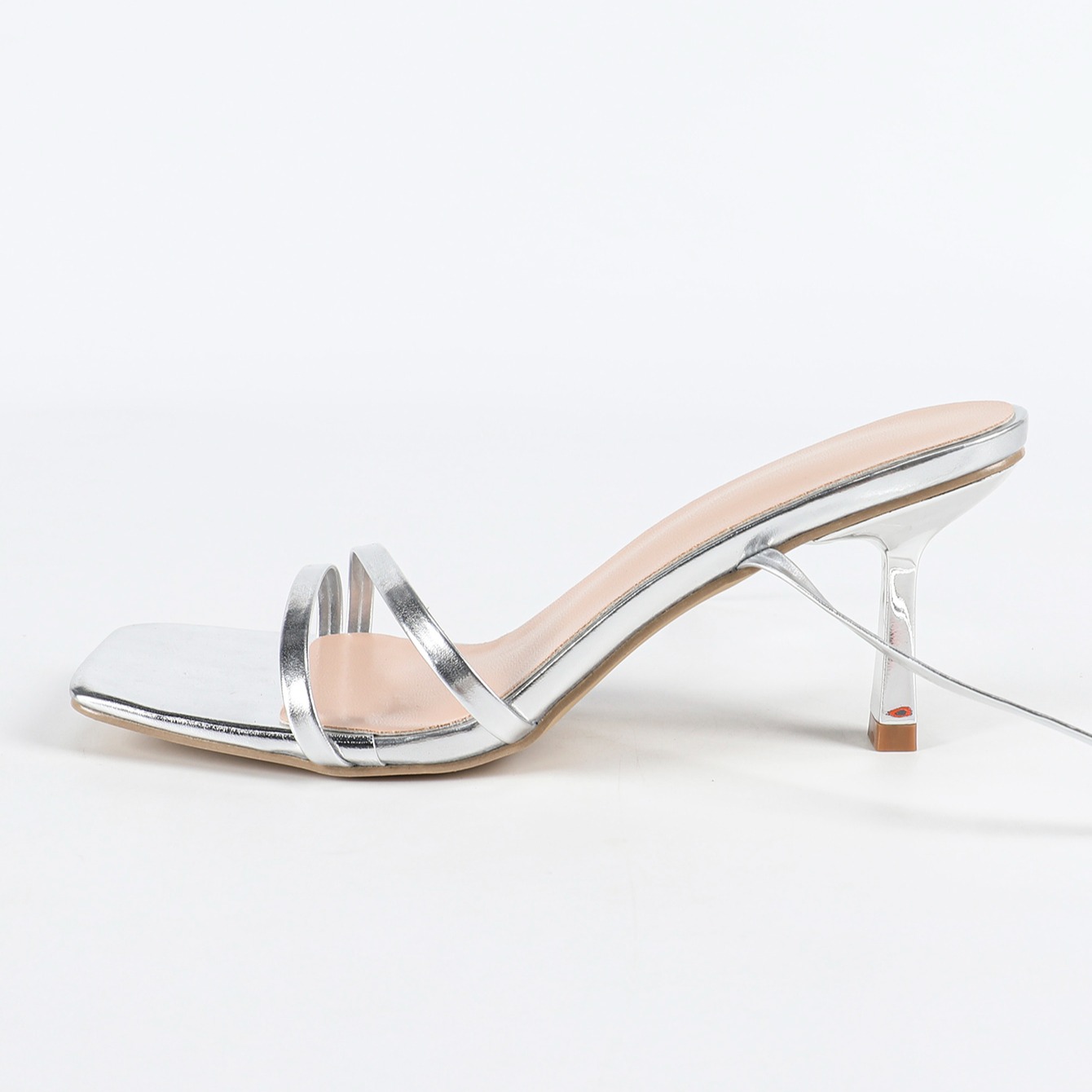 Minimalist Silver Strappy Stiletto Open Toe Sandals for Women - Cross Band High Heels - Image 5