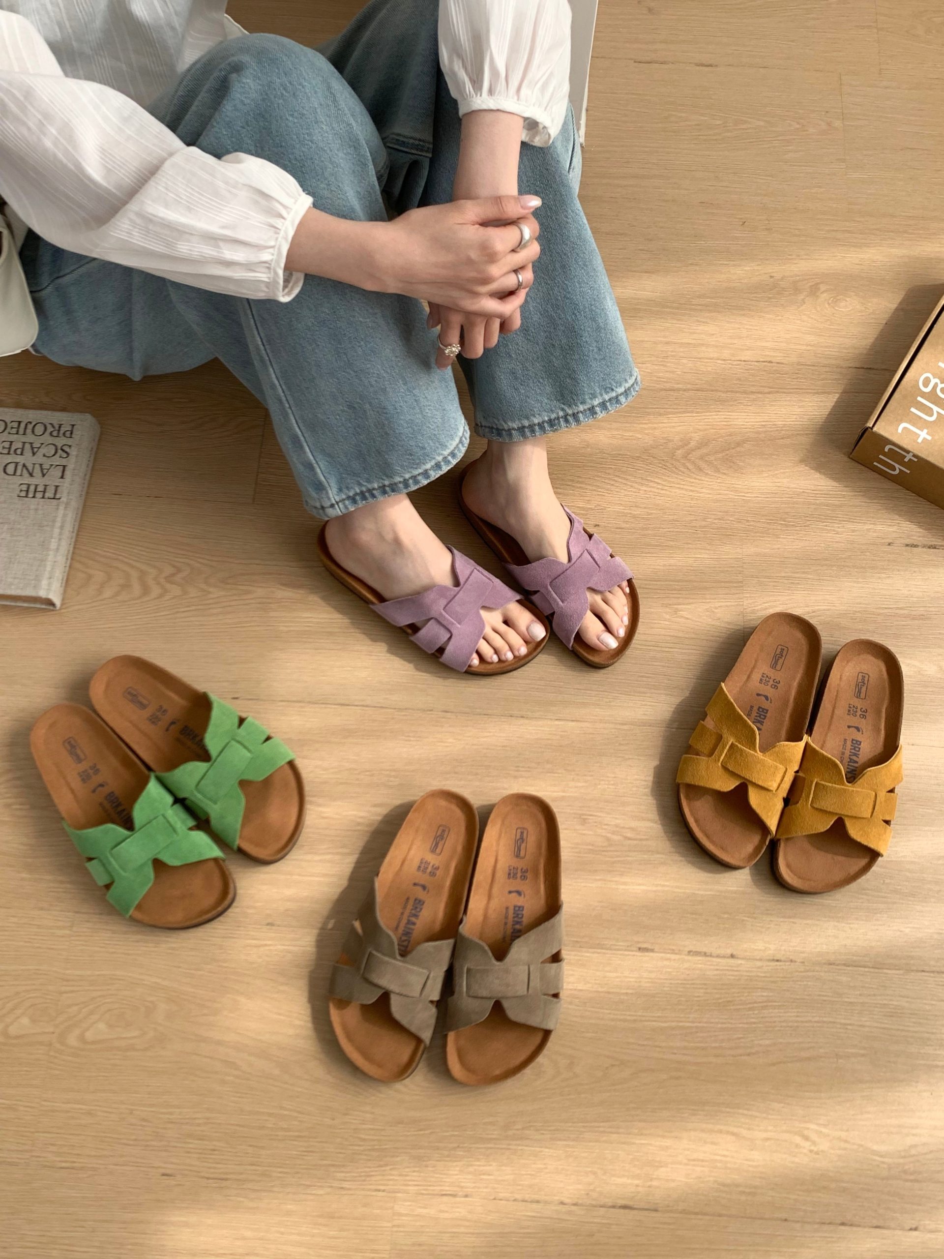 Bean Clog Women 2026 New Spring Casual One-Strap Slippers Cork Thick Sole Non-Slip Outdoor