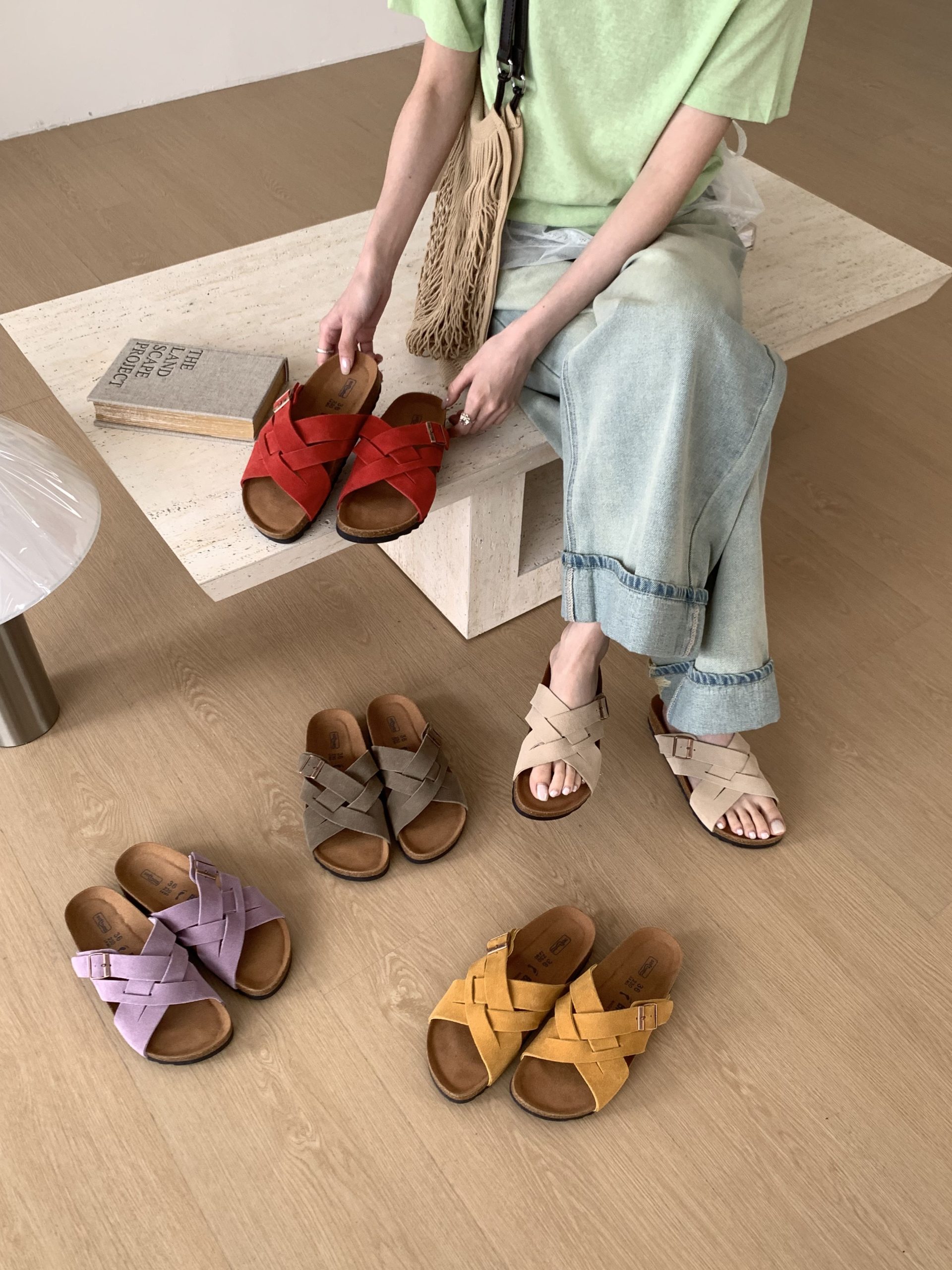 Birkenstock Style Women's 2026 New Spring Flat Slide Sandals Soft Cork Thick Sole Anti-Slip Outdoor Slippers - Style 76b95c
