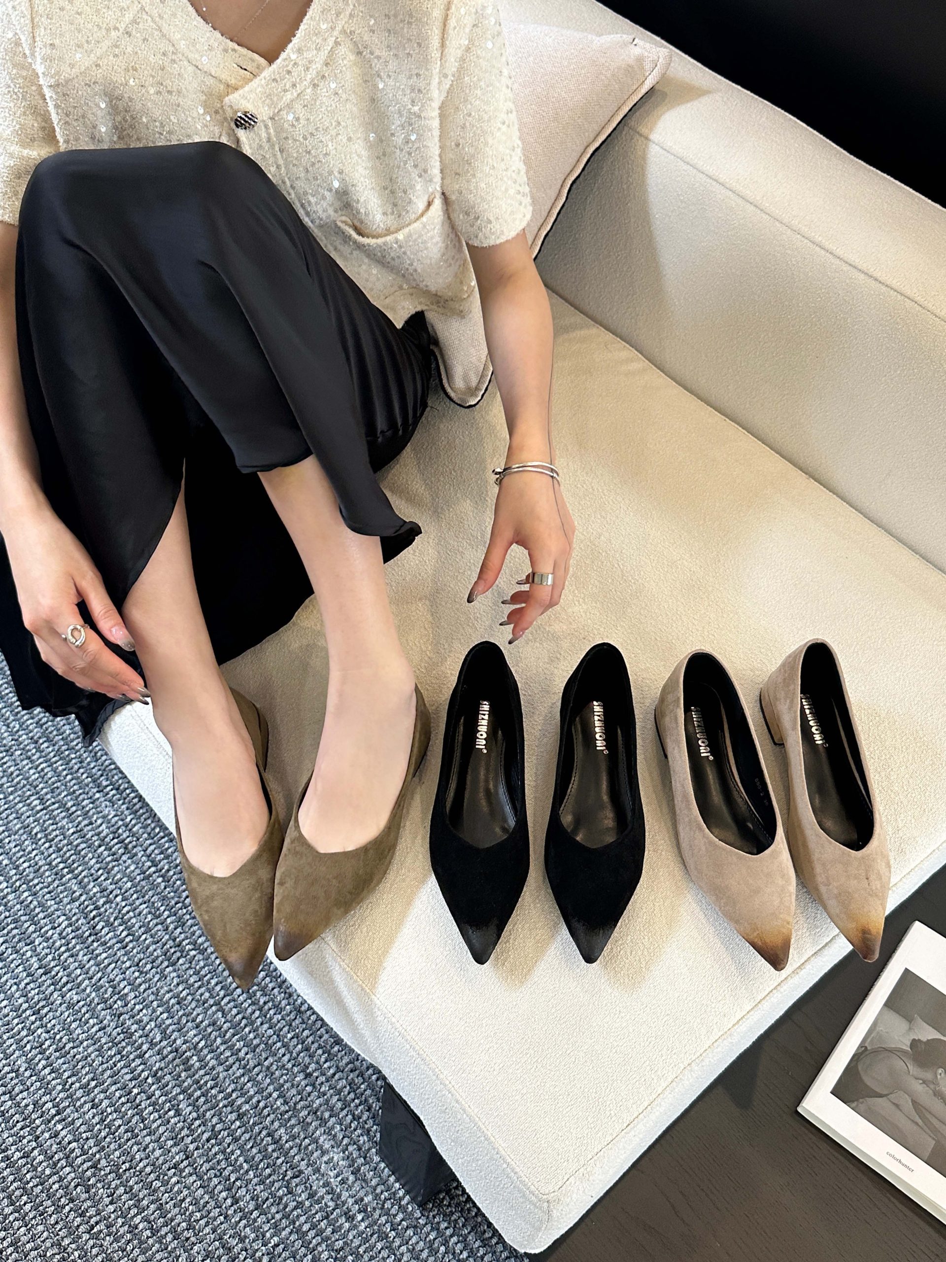 SHIZHUONI Women's Pointed Toe Slip-On Flats 2025 New Style Casual Comfortable Soft Sole Commuter Flat Shoes